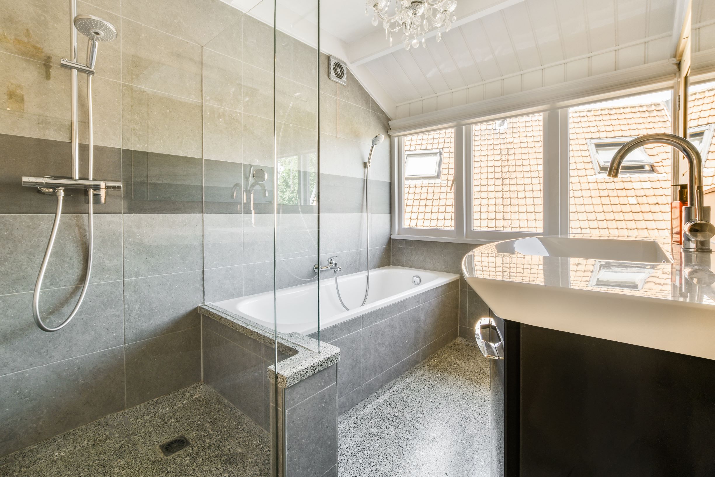 Bathroom remodel with tile flooring and walls in a Northern Idaho home